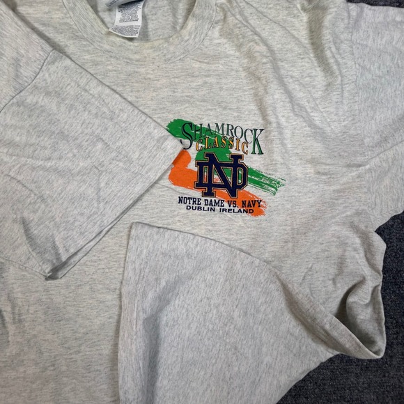 Vintage 1996 Notre Dame vs Navy Shamrock Classic Dublin Ireland T-Shirt XL Grey - Picture 4 of 7